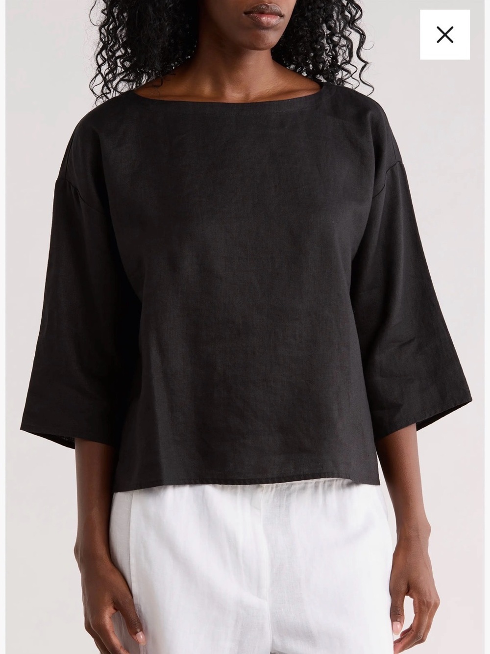 Eileen Fisher Black Women's Linen Boatneck Top